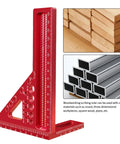 Red 3D Multi Angle Aluminum Carpenter Ruler Protractor for woodworking scribing and layout with angle markings visible