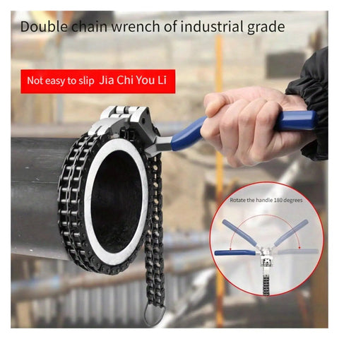 Heavy Duty Adjustable Universal Oil Filter Wrench With Anti Slip Grip And Dual Link Chain For Easy Car Maintenance And Quick Oil Changes on pipe