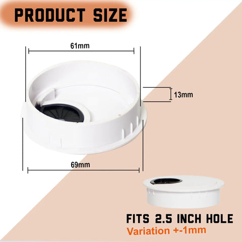 5 Pack Plastic Desk Cable Grommets 2.5 Inch Hole Covers For Wire Management White Desks Tables Countertops Fits 60mm Holes