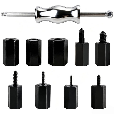 Slide Hammer Bearing Puller Kit With Adapters for Blind Hole and Needle Bearings, 22 01 Series, showing handle and adapters