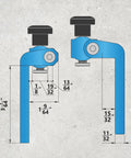 Diagram showing measurements of hold down clamp from Table Saw Sled Kit With 17 Inch Predrilled Miter Bar, 5.5 Inch Hold Down Clamp.