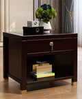 No Sweat Two Tier Nightstand Industrial End Table With Deep Drawer And Open Storage Shelf Solid Wood And Metal Frame Rustic Brown accent table with drawer and open shelf.