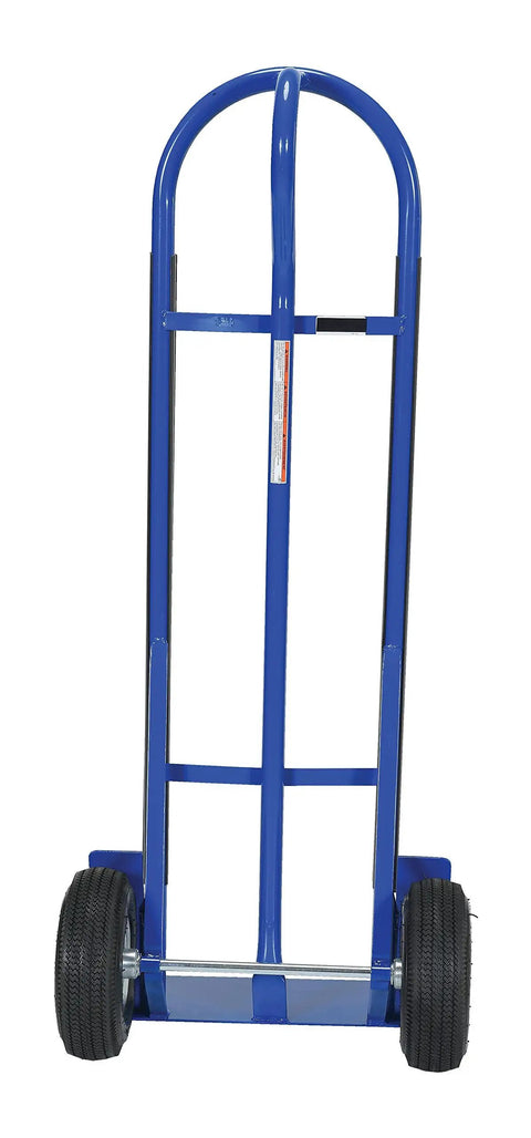 Wire D Series Steel Hand Truck With Pneumatic Wheels, 600 Lb Capacity, P Shaped Handle For Easy Steering, Heavy Load Dolly, Blue