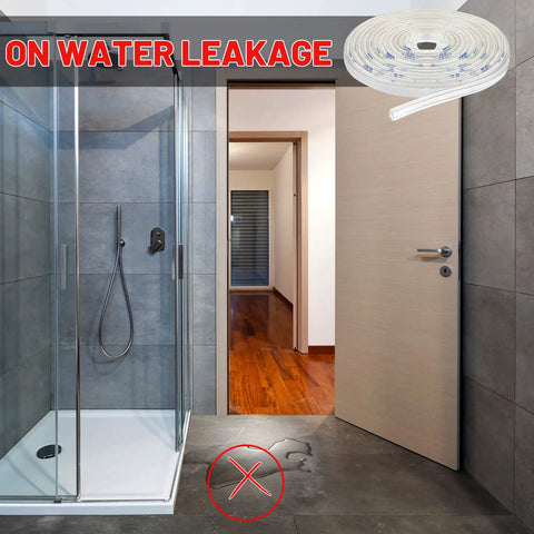 Pro Grade Shower Door Strip Seals For Glass Panels 7/32 By 98.4 Inch Rolls Leak Stoppers visible in a modern bathroom to prevent water leakage.