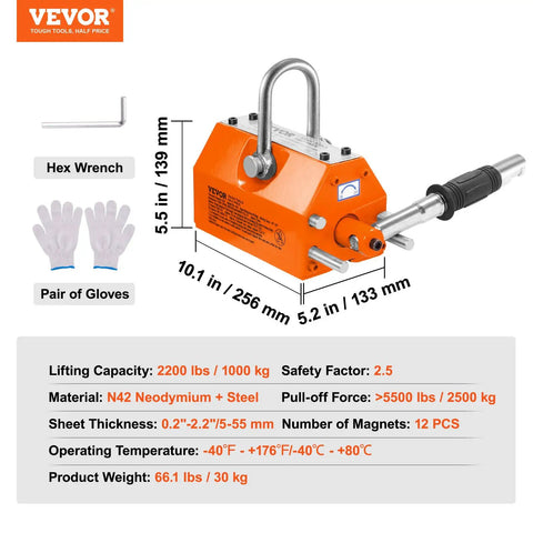 Heavy Duty Permanent Magnetic Lifter For Steel Plates 2200 Lbs Capacity Hoist Magnet Quick Release Handle Built Like A Tank For Reliable Shop Or Job Site Lifts