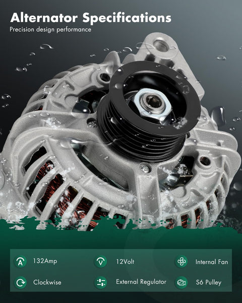 Front view of 132 Amp Beefed-Up High-Output 12V Alternator for Dodge Durango, Ram 1500, and Jeep Grand Cherokee models
