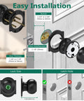 Easy installation guide for Keyless Entry Fingerprint Door Lock With App Control, Biometric Smart Door Knob For Bedrooms, Office, And Apartment, 3 In 1 Unlock: Fingerprint, Mobile App Access, And Emergency Back Up Keys showcasing dimensions and fitting on standard door.