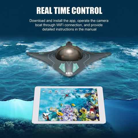 WiFi RC Underwater Camera Boat With HD Lens, 6 Channel Gravity Control, Real Time Video Transmission Via App, and tablet display