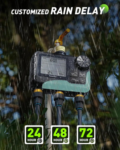 Three Zone Lawn Water Timer With Brass Inlet And Outlet, Independent Scheduling For Each Zone, IP65 Waterproof Sprinkler Timer