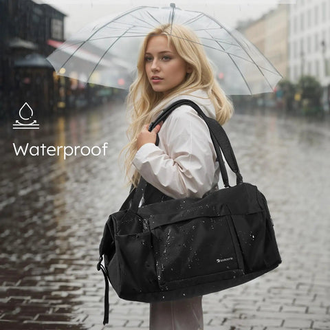 Woman carrying Mens Gym Bag With Shoes Compartment And Wet Pocket Convertible Duffle Bag And Backpack Waterproof Sports Bag For Men