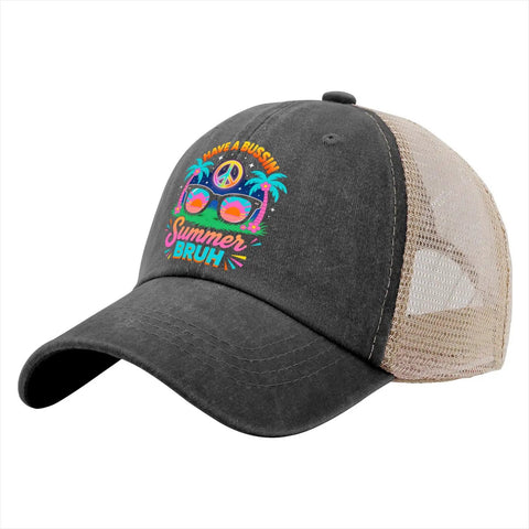 Bussin Summer We Out Cool Hat For Women Cute Tennis Trucker Caps With Mesh Ventilation Everyday Hat, colorful design, side view