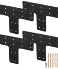 Heavy Duty T Post Brackets And Flat Mending Plates For Fence Posts And Pergola Truss Framing With 56 Screws And Sockets in classic black.