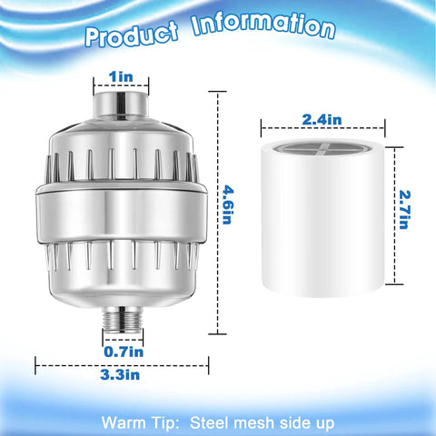 Two Pack Shower Filter System With Four Replacement Cartridges dimensions and design details shown in diagram