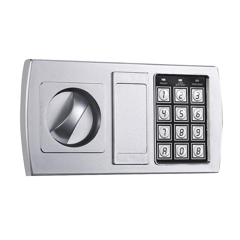 Digital keypad and dial of Compact Steel Home Safe Box With Digital Keypad And Two Manual Override Keys Rugged 11 Gauge Construction Secure Money Cash Documents And Jewelry Easy Everyday Access And Emergency Override For Peace Of Mind