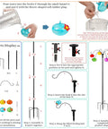 Outdoor Glass Hummingbird Feeders Set assembly instructions with funnel, cleaning brush, and six hand-blown glass balls on a shepherd's hook pole.