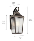 Forestdale 14.75 Inch One Light Outdoor Wall Lantern With Clear Seeded Glass In Olde Bronze Finish, Vintage Rain Cascade Style To Boost Curb Appeal Today, dimensions marked