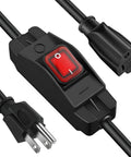 No Fuss Heavy Duty Three Prong Outdoor Extension Cord With Wet Resistant Inline Toggle and Fully Grounded Outlets close-up.