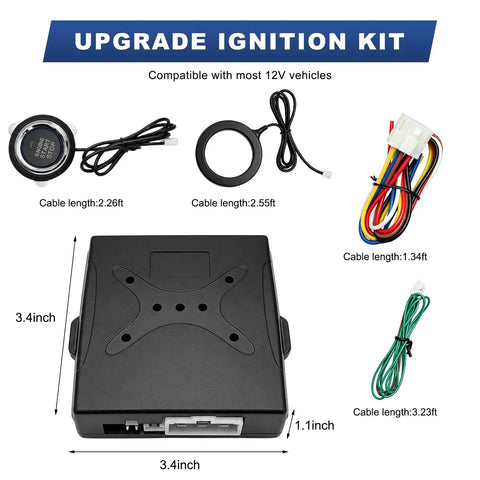 Push To Start Engine Button Kit For Cars With RFID Anti Theft, Keyless Start System, DC12V Ignition Button Set, Easy Install, Secure Your Ride From Thieves, Compatible With Most Vehicles. Black control box 3.4 inch