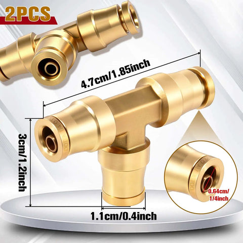 1/4 Inch Quick Push To Connect Brass Union Tee 3 Way Air Line Adapter DOT Approved For Truck Trailer Pneumatic Systems