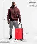 Front view: InUSA VASTY 20-inch red hardside carry-on luggage with spinner wheels