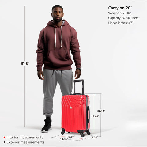 Front view: InUSA VASTY 20-inch red hardside carry-on luggage with spinner wheels