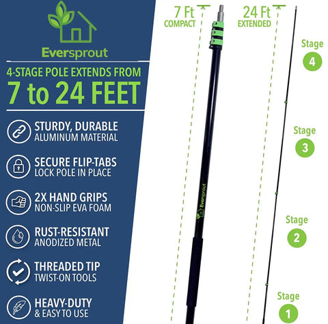 Smooth Telescoping Aluminum Extension Pole With Heavy Duty Utility Hook For Hanging Christmas Lights Bird Feeders And Tackling High Spots Without Breaking A Sweat Or Risking Ladder Falls