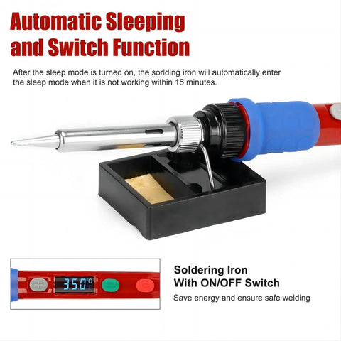 Pro Grade Fast Heating 90W Soldering Iron Kit With LED Digital Display 110V Ceramic Heater Adjustable Temperature shown with stand