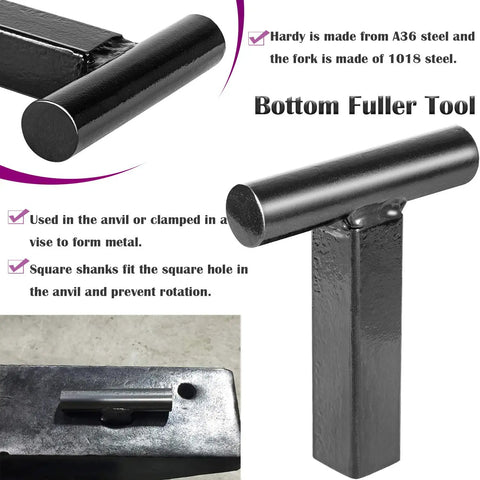 Pro Grade Five Piece Blacksmith Anvil Hardy Tool Set with Bottom Fuller Tool for Metalworking and Hot Metal Cutting Projects