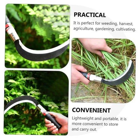 Two Pack Manganese Steel Reaping Hook Weeding Sickle With Ergonomic Short Handle used for garden cleanup