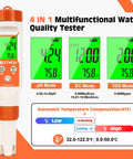 4 In 1 Water Quality Meter With PH EC TDS And Temperature For Home Use Portable Tester shown with backlit display and modes.