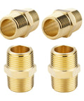 Four Piece Hex Nipples Set Three Quarter Inch NPT Male Brass Pipe Fittings Equal Nipples Connectors For Plumbing Durable Solid Brass Adapters To Link Female Pipes