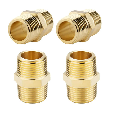 Four Piece Hex Nipples Set Three Quarter Inch NPT Male Brass Pipe Fittings Equal Nipples Connectors For Plumbing Durable Solid Brass Adapters To Link Female Pipes