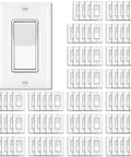 Single Pole Decorator Light Switch With Wall Plate 15A 120 To 277V On Off Rocker Interrupter For LED Lamps UL Listed White Pack Of 100