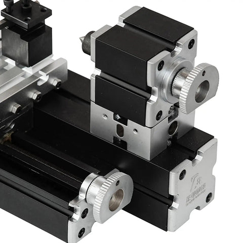 Close-up of Smooth Operator Mini Metal Lathe components, showcasing precision metal parts for DIY machining.