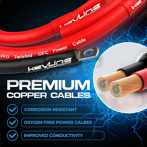 Close-up of premium copper cables used in Heavy Duty Dual Battery Isolator Kit 300 Amp With 1000 Amp Peak Voltage Sensitive Relay VSR.