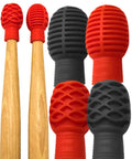 Silicone Drumstick Dampeners Replace Pads Quiet Practice Mute Tips 4 Pack red black silicone tips on wooden drumsticks