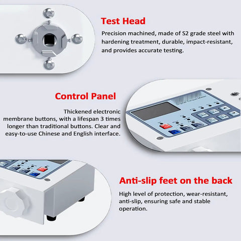 Bottle Cap Torque Tester Portable On-The-Go Digital Torsion Meter For Pro-Grade Precision Screwdriver Wrench Torque Testing With 50 Nm Max Torque 10-160 mm Clamp Dual Peak And Track Modes Three Measurement Units HP10, test head and control panel
