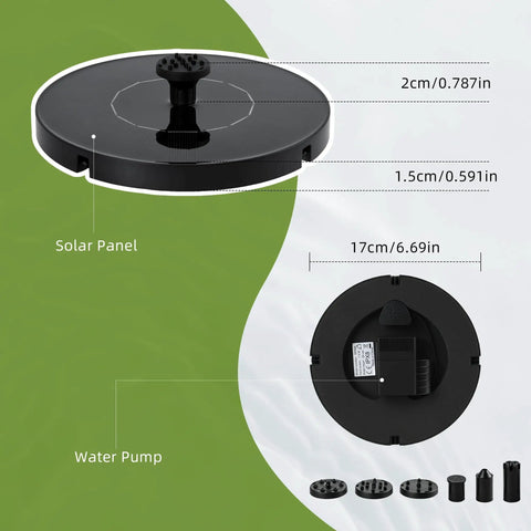 Image of Sun Powered Bird Bath Water Fountain Pump Kit With 6 Nozzles And Free Standing Solar Panel No Fuss Setup Solar Pump