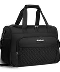 Underseat Duffle Bag For Women Ultra Lightweight Foldable Carry On Luggage Ideal Weekender Or Overnight Tote Personal Item For Air Travel Fits Under Seat 16 Inch Black with quilted front pocket and adjustable strap