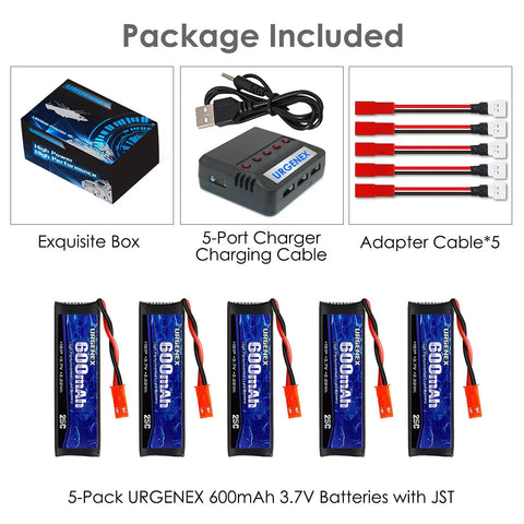 Package contents of 3.7V 600mAh LiPo Battery With JST Plug For UDI U817 U817A V959 V222 V929 RC Drones Quadcopters 1S Power Pack