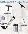 Clear Out Messy Blockages No Sweat With This Rechargeable Electric Plunger Built For Toilets Sinks And Floor Drains Plus An Ergonomic Grip. Features non-slip handle, pressure barometer display, and stainless steel shell.