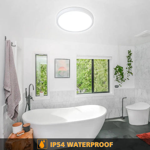 Bathroom with Dimmable LED Flush Mount Ceiling Light With Remote Control Dope Color Changing 3000K-6000K, 18W (100W Equivalent), 1500LM