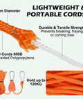 Close-up of lightweight, portable 16-cord 600D braided polypropylene with 4mm diameter, featuring strength and durability.