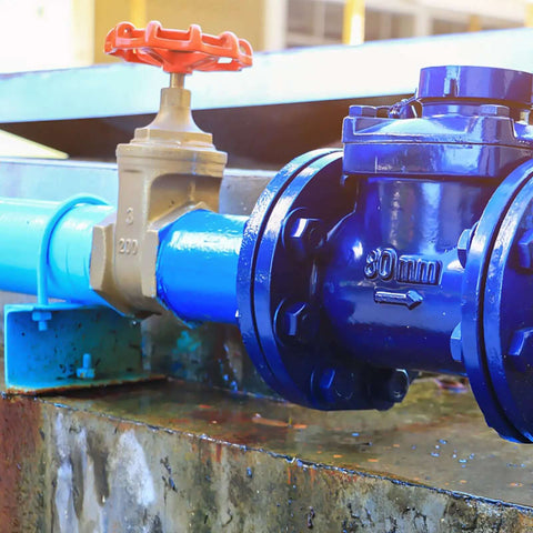 Industrial pipe system with 3 Pack Cast Iron Shutoff Valve Replacement Handles With Flat Bottom Design Red Metal Hand Wheels