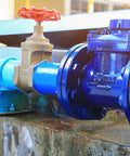 Red Cast Iron Handwheel Valve Handles Replacement Set For Gate And Ball Valves with blue pipeline attached