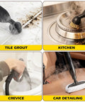 Hella Powerful 1500W Steam Cleaner With 36 Piece Attachment Kit And 1.5L Tank used on tile grout, kitchen surfaces, crevices, and car detailing.