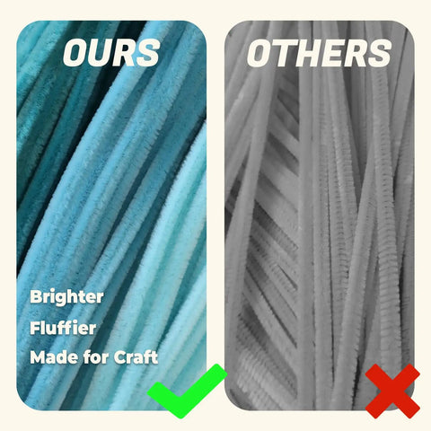 Caribbean Blue 300 Pack Fluffy Craft Pipe Cleaners Set In 3 Shades For Arts And Crafts Perfect For Flowers Animals And Decorations 12 X 0.24 Inches Awesome DIY Vibes For Creative Projects Party Decor And Gift Wrapping, close-up of fluffy chenille fiber
