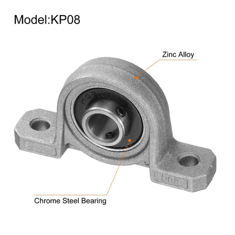 Beefy Heavy Duty Pillow Block Bearing Kit KP08 with 8mm Bore, High Precision P6 ABEC3, Zinc Alloy Flange Mounted Housing