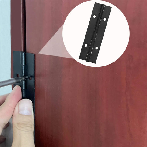 Installing a Six Pack Continuous And Piano Hinges For 4 Inch Openings In Black 304 Stainless Steel, 0.04 Inch Thick on a wooden door