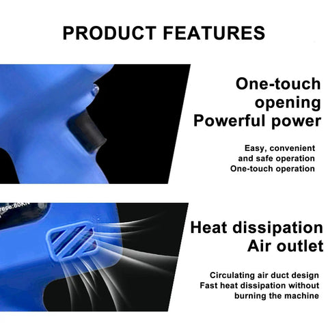 Close-up of product features including one-touch opening and air outlet of the Beefed-Up Pro-Grade Heavy Duty Hydraulic Cable Cutter Tool.